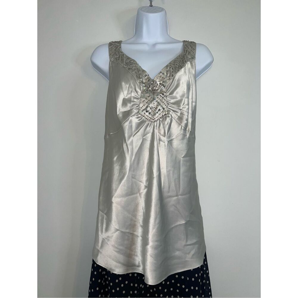 Gorgeous silvery white Silk Y2K sequined Tank. Sz 20W